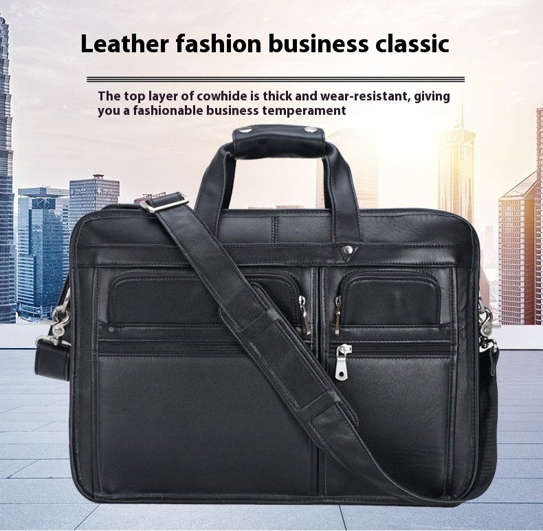 Leather Business Cowhide 17" Laptop Bag - Image 8