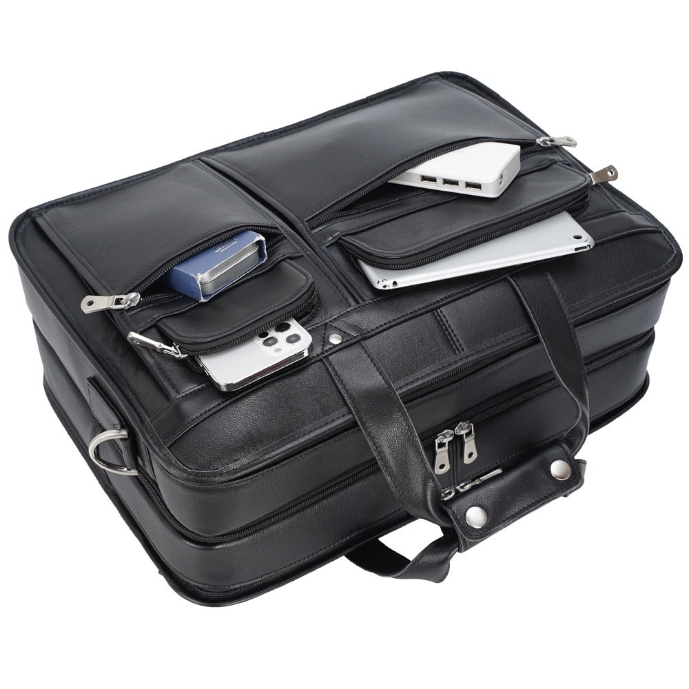 Leather Business Cowhide 17" Laptop Bag - Image 3