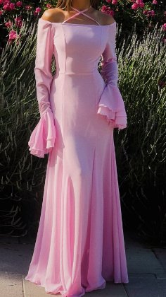 Ruffled Solid Color Long Sleeve Maxi Dress - Image 2