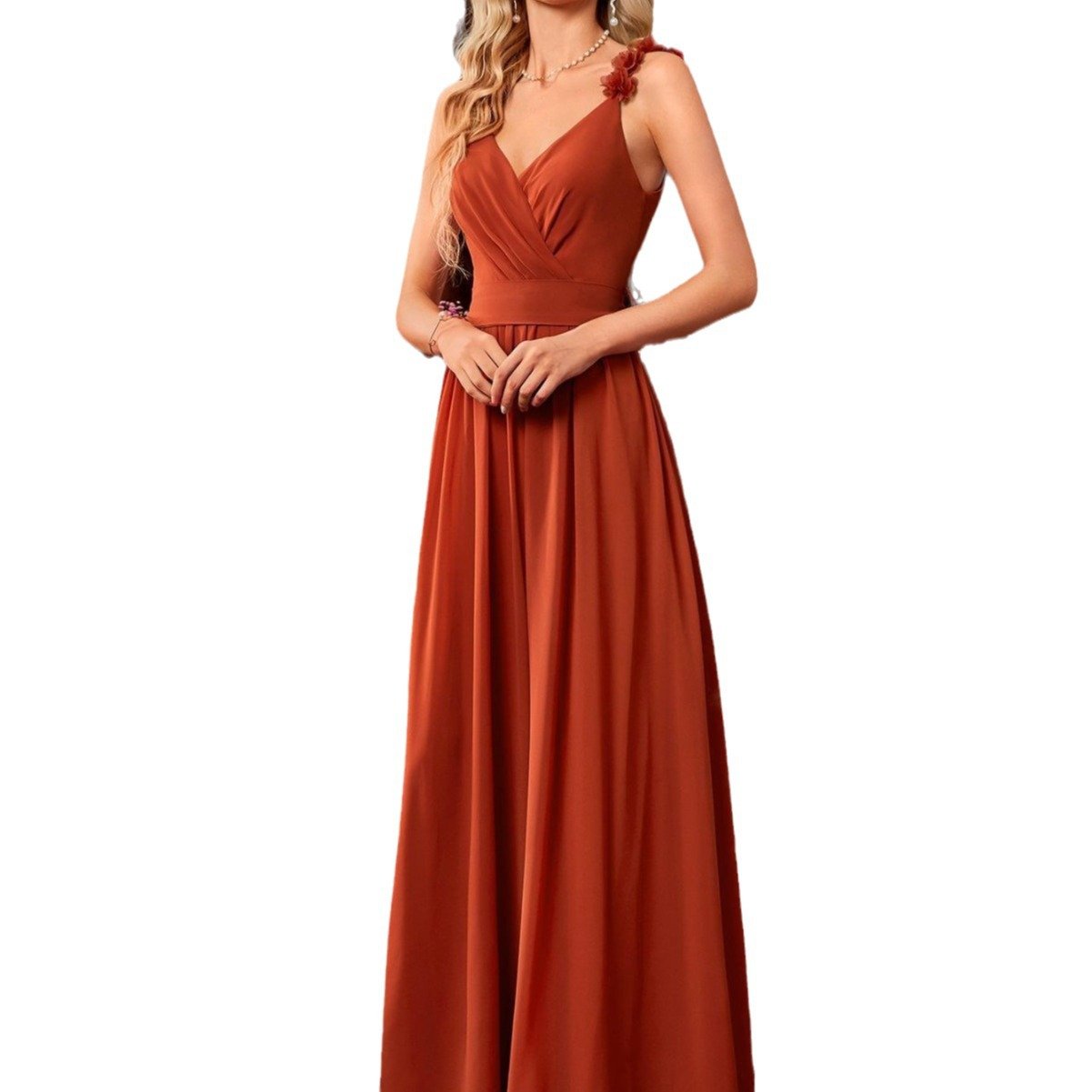 Pleated Lace V-Neck Backless Evening Gown - Image 5