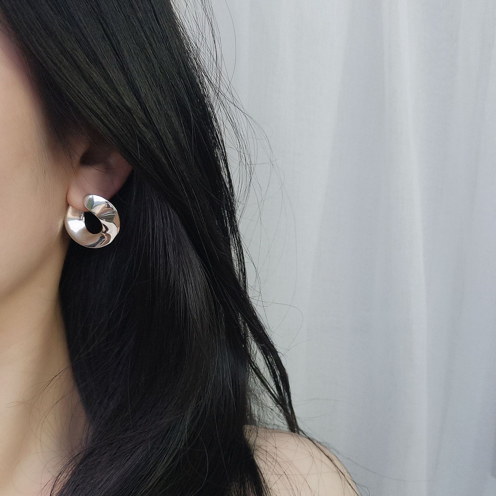 S925 Sterl. Silver Wafer Irregular Earrings