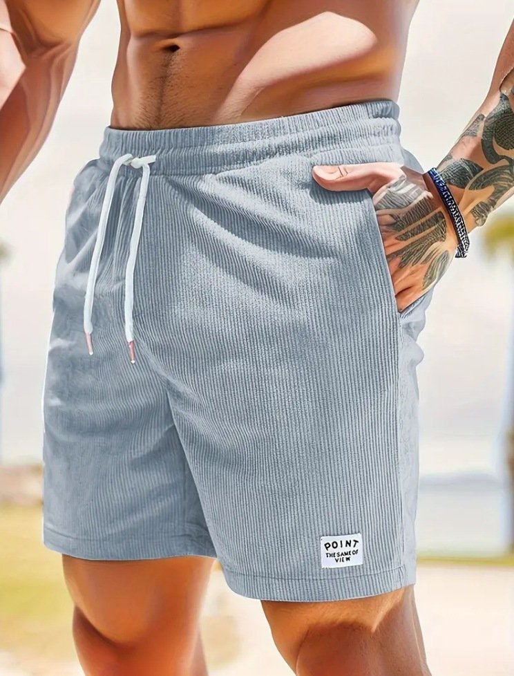 Men Corduroy Drawstring Summer Shorts - Image 2