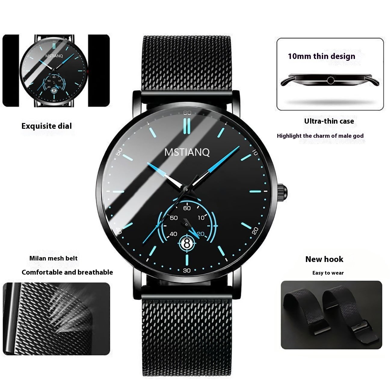 Men’s Black Steel Elegant Calendar Watch - Image 7