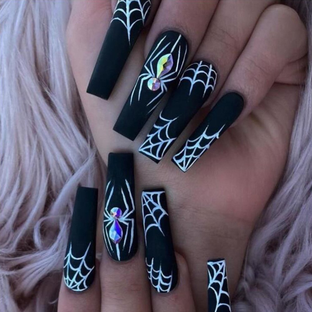 Cool Dark Spider Halloween Wear False Nails