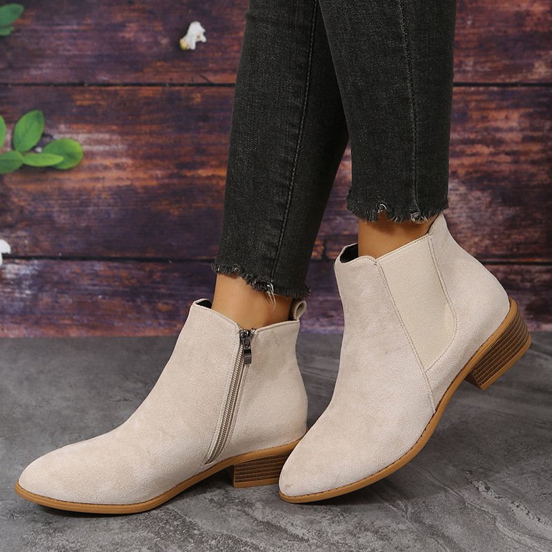 Fashion Side Zipper Heel Suede Ankle Boots - Image 10