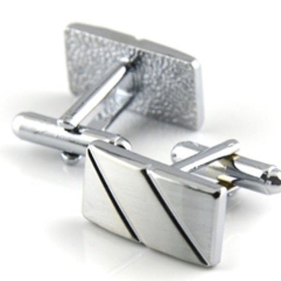 Men's Business Silver Diagonal Cufflinks - Image 2