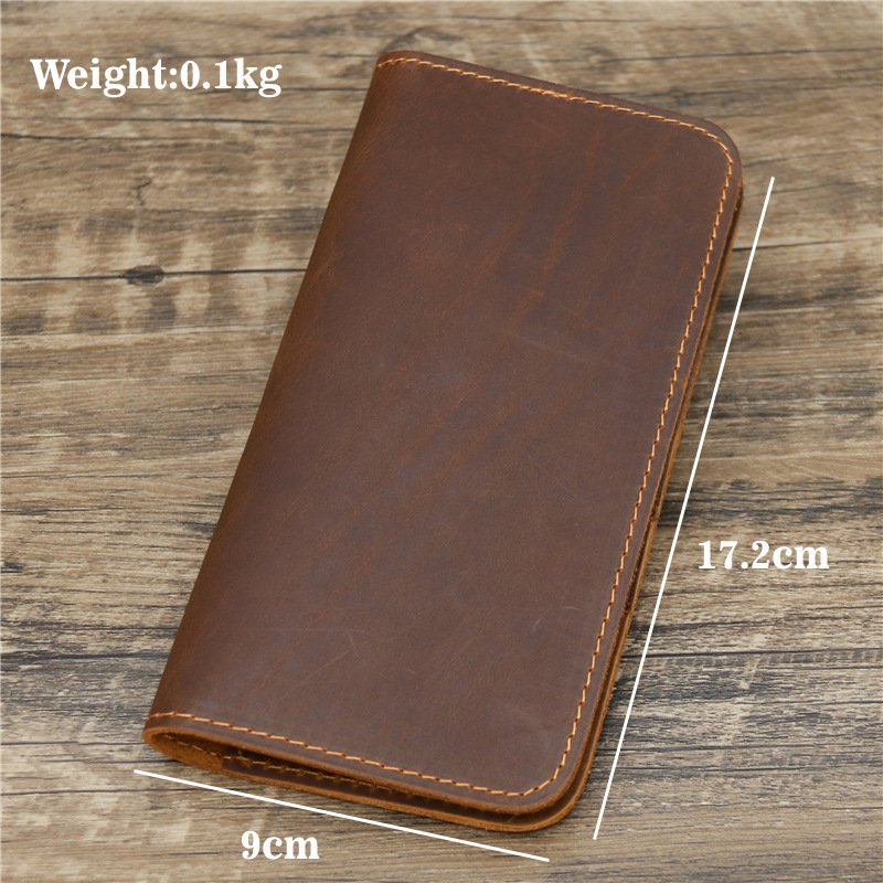 Crazy Horse Leather Long Check Card Wallet - Image 5
