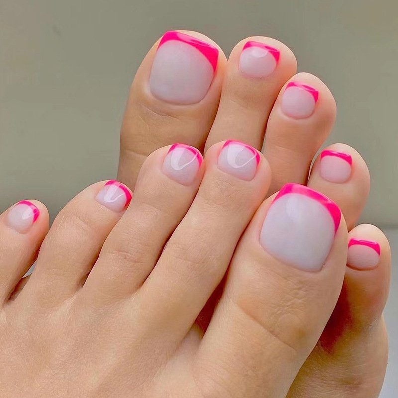 24pc French Rose Red Foot Removable Nails