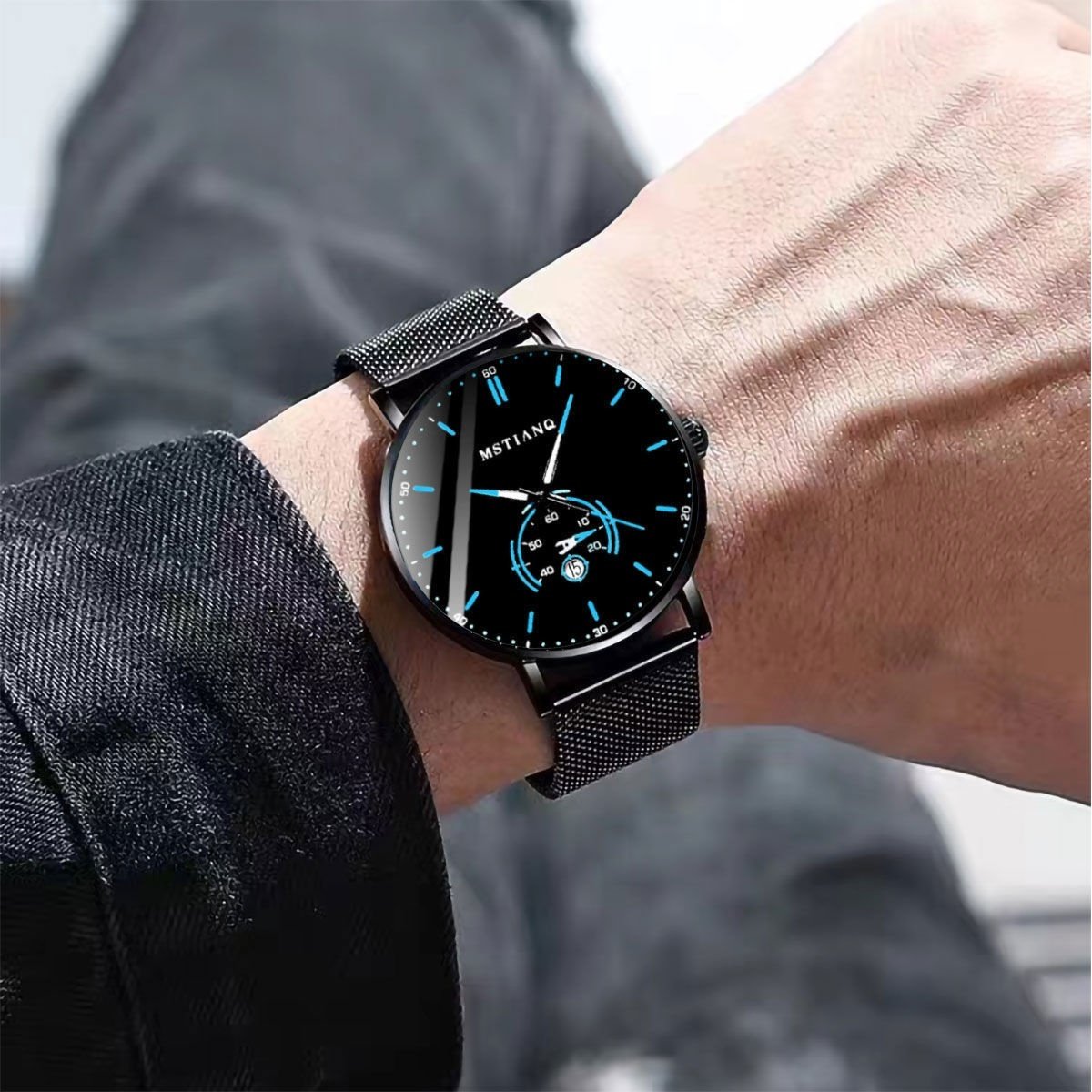 Men’s Black Steel Elegant Calendar Watch