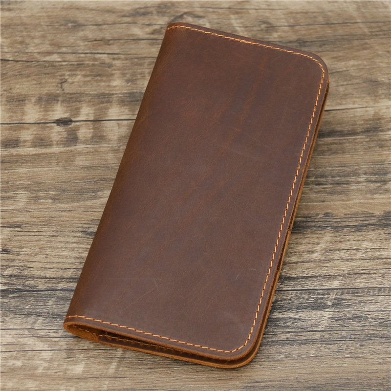 Crazy Horse Leather Long Check Card Wallet