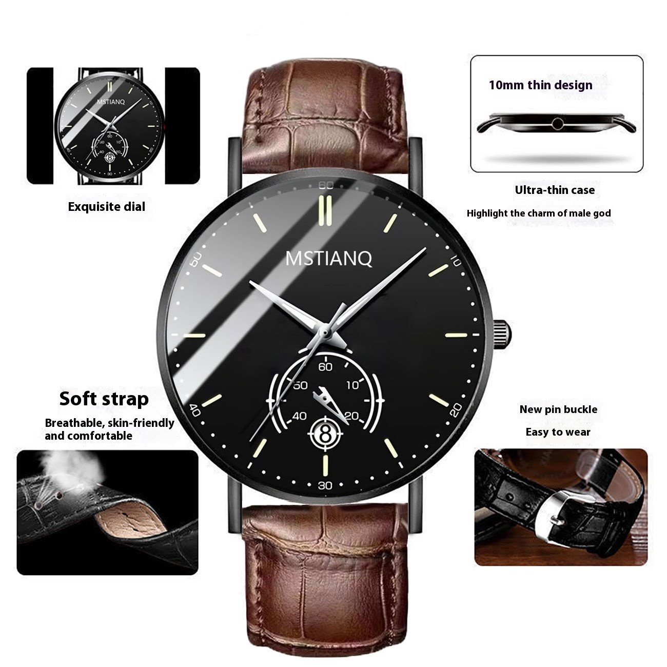 Men’s Black Steel Elegant Calendar Watch - Image 8
