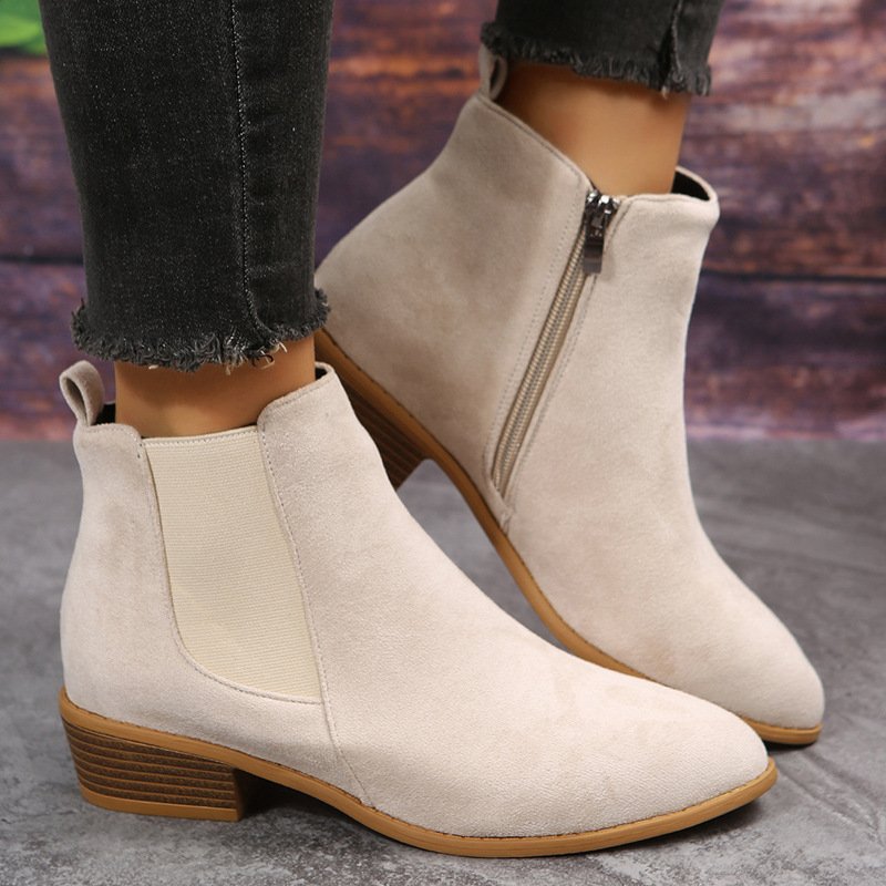 Fashion Side Zipper Heel Suede Ankle Boots - Image 6
