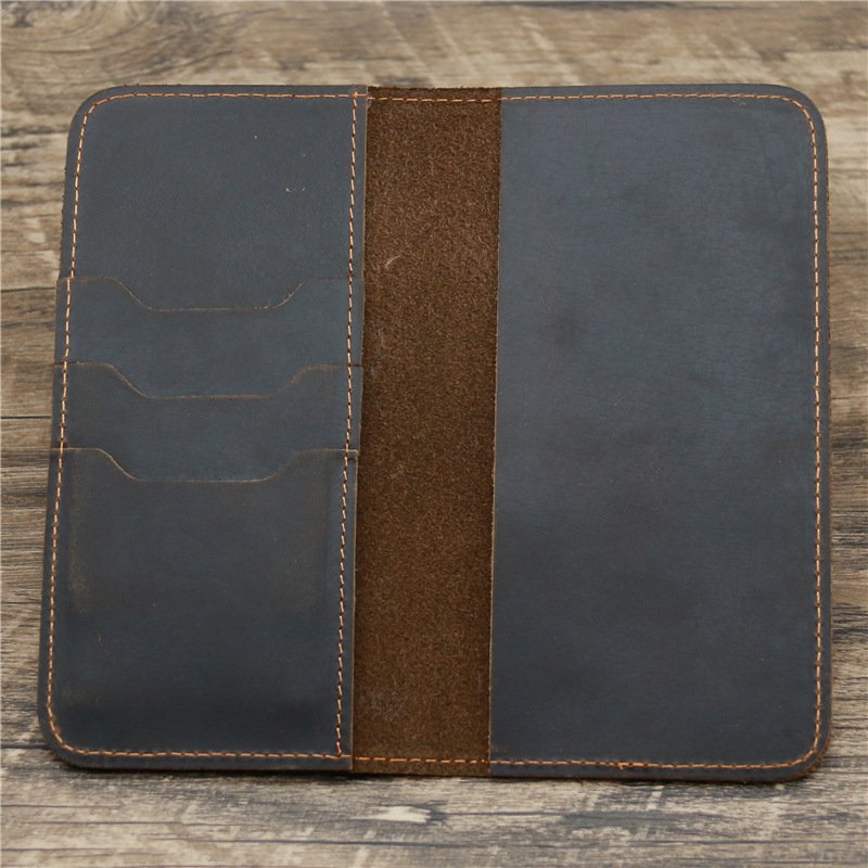 Crazy Horse Leather Long Check Card Wallet - Image 2