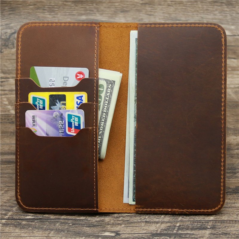 Crazy Horse Leather Long Check Card Wallet - Image 3