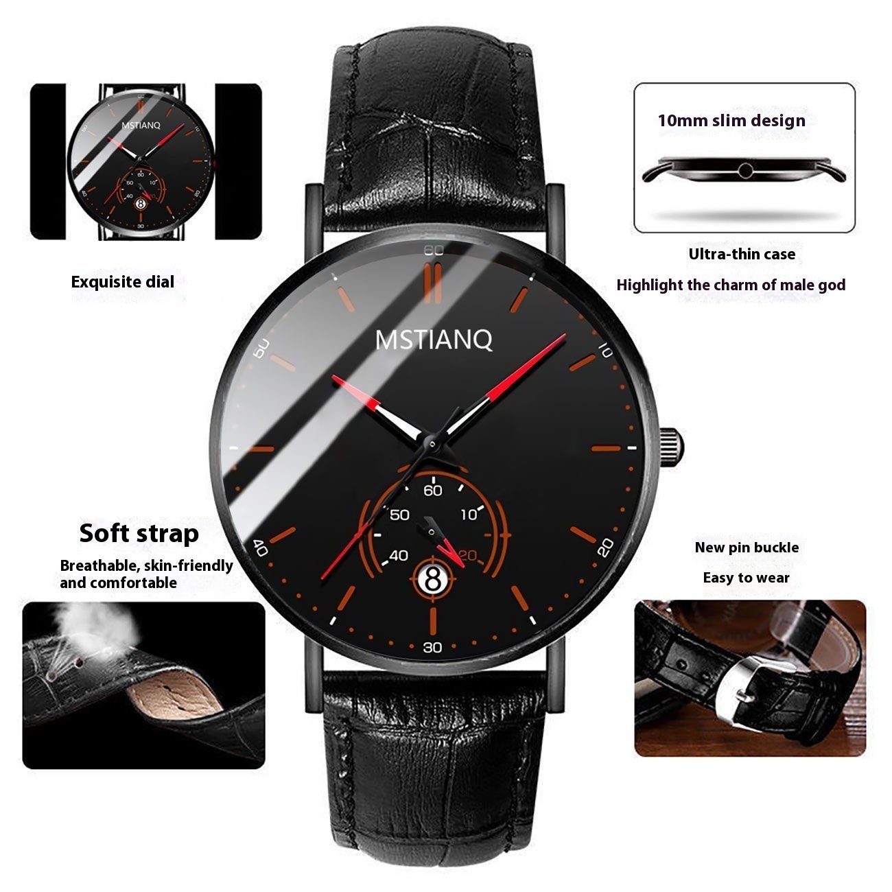 Men’s Black Steel Elegant Calendar Watch - Image 4
