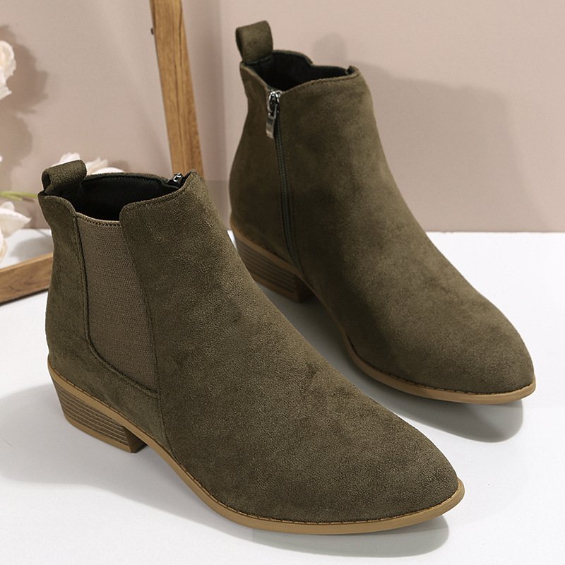 Fashion Side Zipper Heel Suede Ankle Boots - Image 8