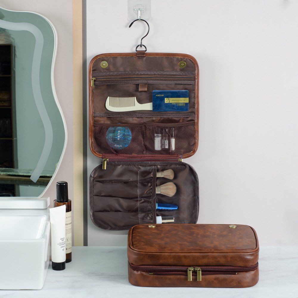 Men's Travel Hygiene PU Leather Storage Bag