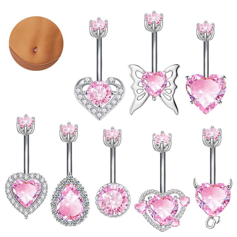 Cool Peach Heart Belly Button Ring Jewelry