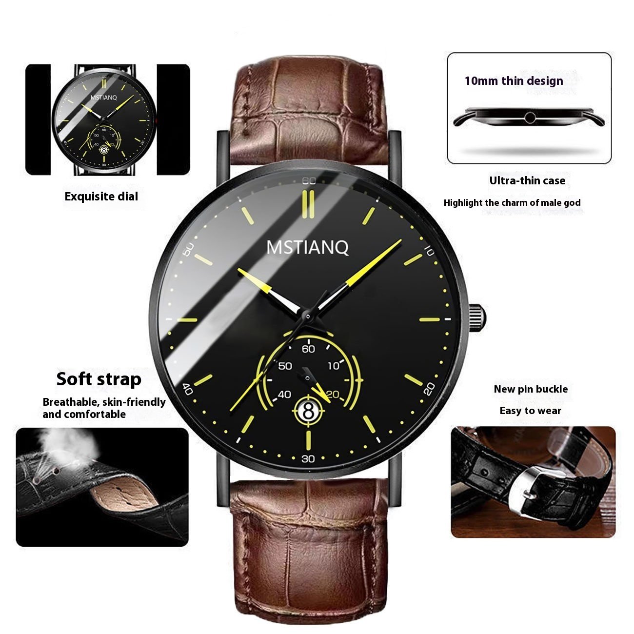 Men’s Black Steel Elegant Calendar Watch - Image 6