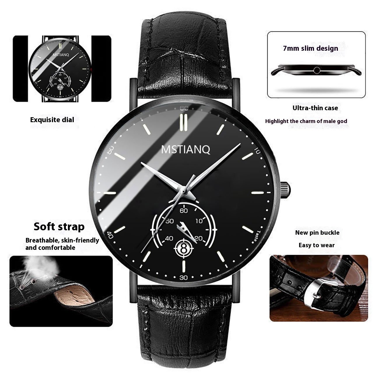 Men’s Black Steel Elegant Calendar Watch - Image 2