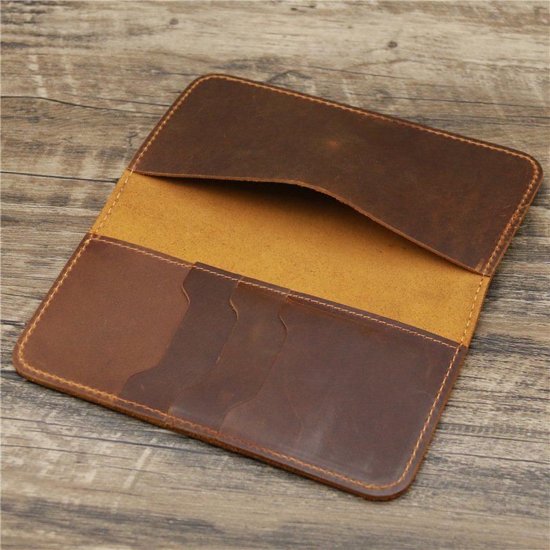 Crazy Horse Leather Long Check Card Wallet - Image 7