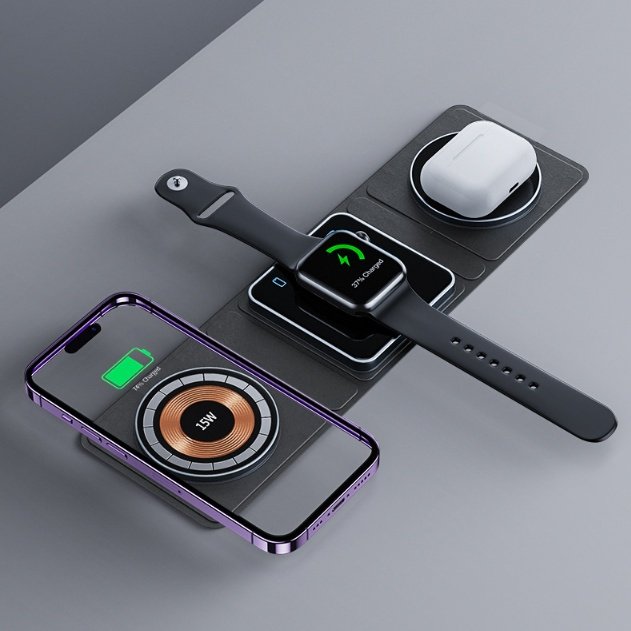 Three‑Device Magnetic Wireless Charger Dock