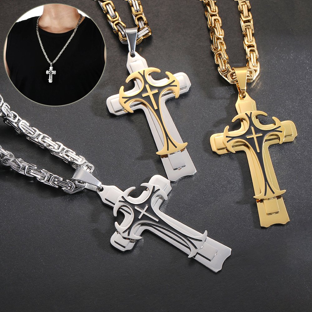 Christian Trinity Cross Necklace for Men