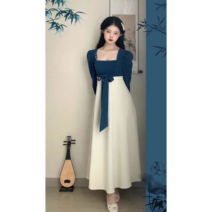 Long Sleeve Square-Neck Elegant Long Dress - Image 6