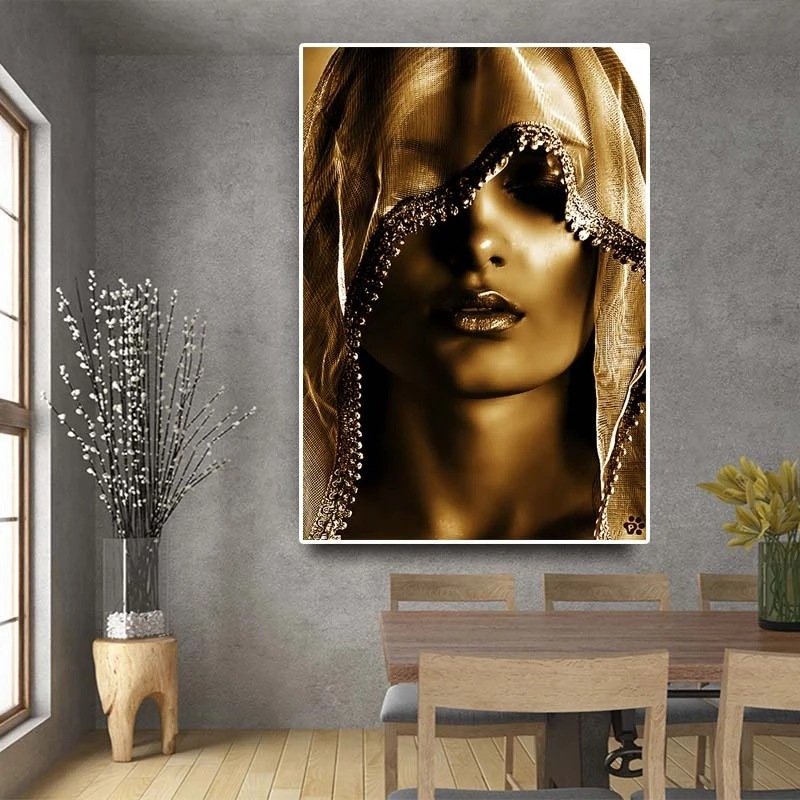 Golden Veil Woman Living Room Canvas Print