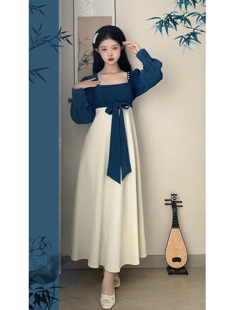 Long Sleeve Square-Neck Elegant Long Dress - Image 9