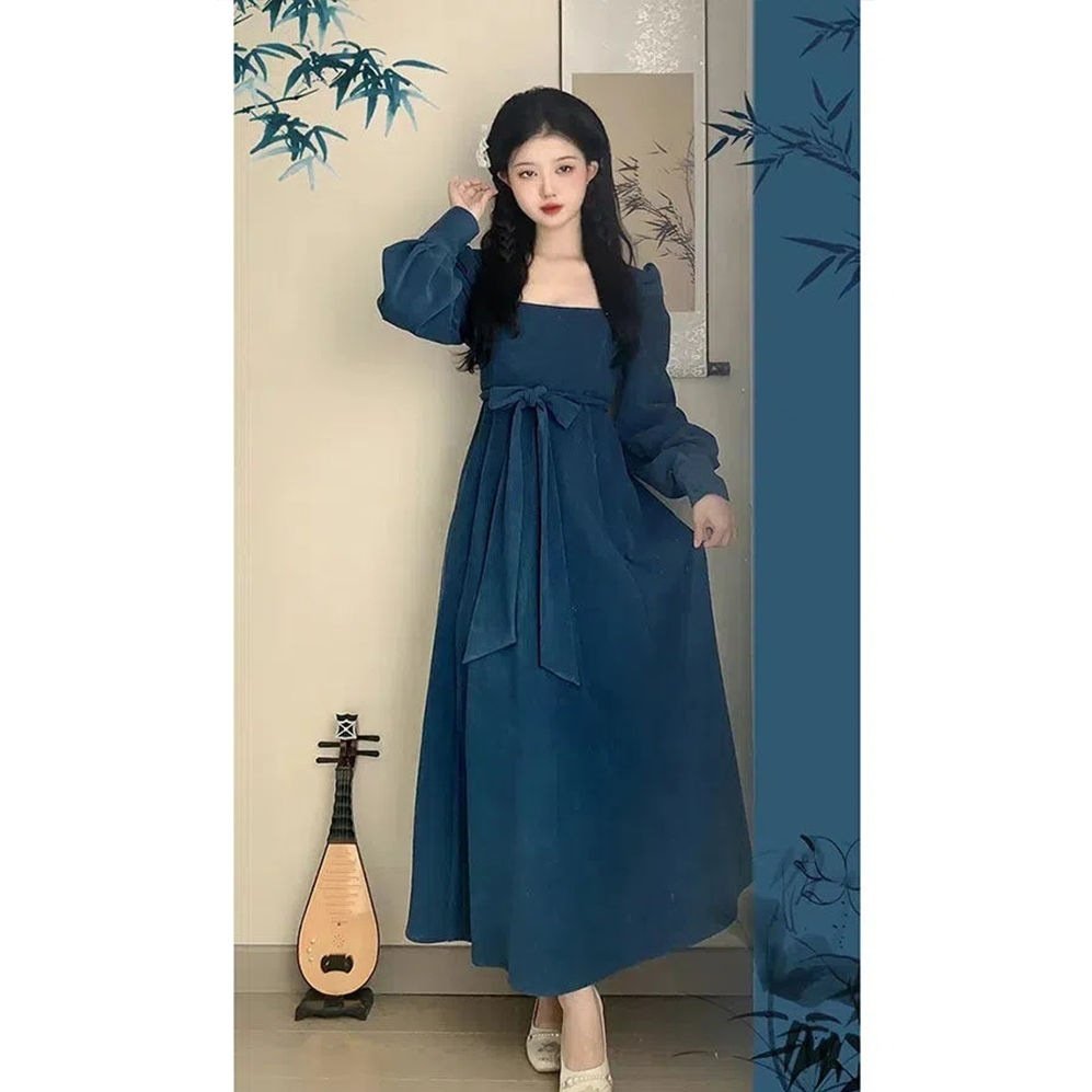 Long Sleeve Square-Neck Elegant Long Dress - Image 2