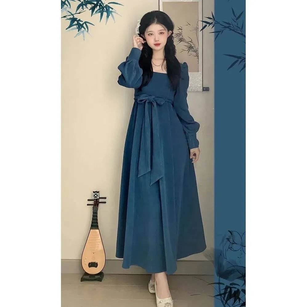Long Sleeve Square-Neck Elegant Long Dress - Image 5
