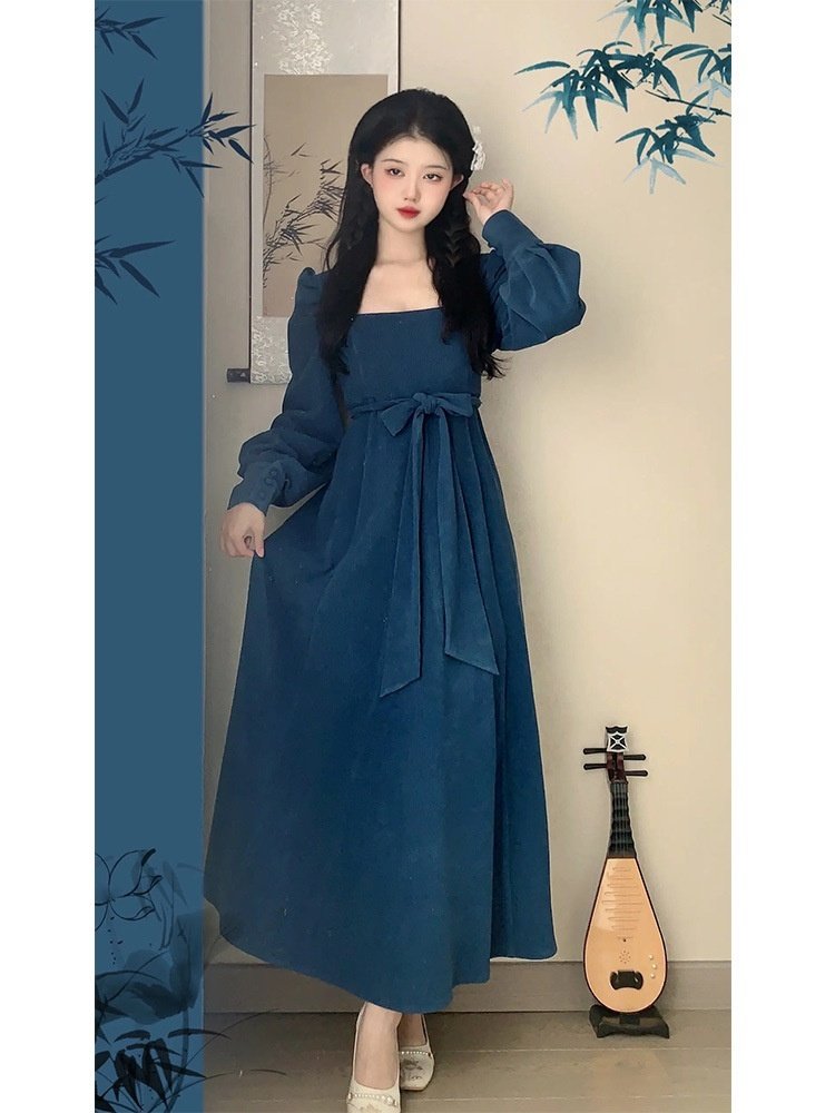 Long Sleeve Square-Neck Elegant Long Dress - Image 10