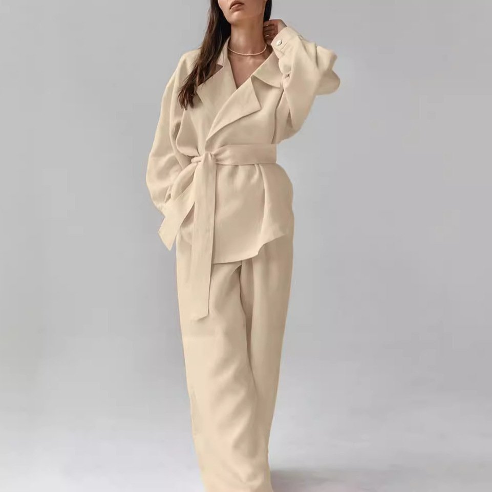 Women's Modern Loose Collar Lace-up Suit