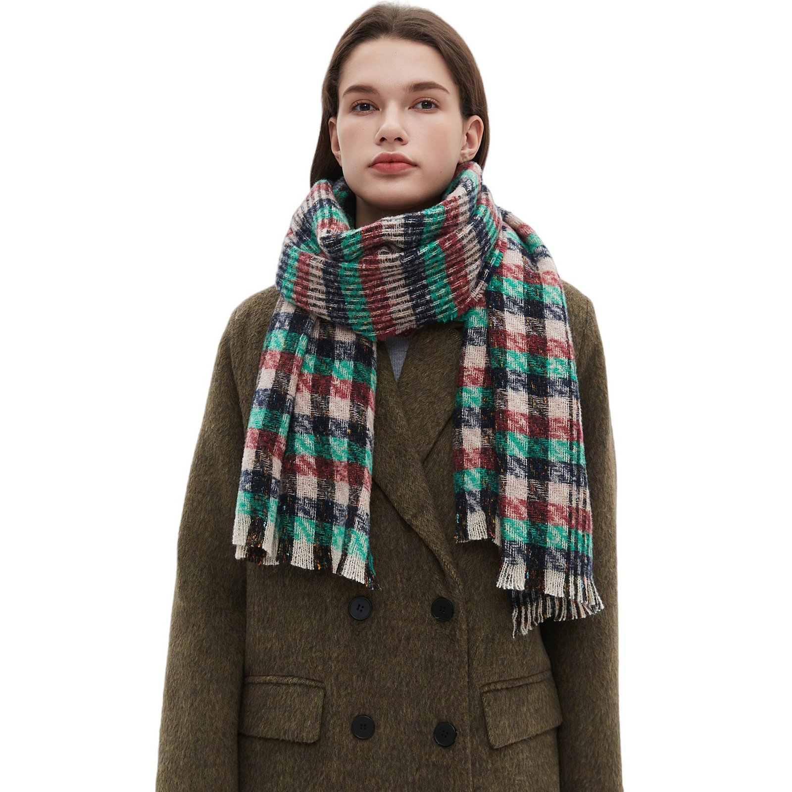 US/EU Style Winter Worm Plaid Scarf Shawl