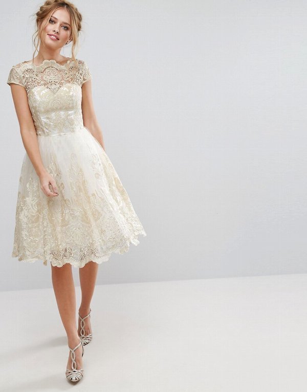 Elegant Lace A-Line Dress with Sheer Back - Image 10