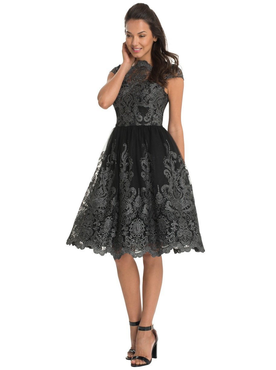 Elegant Lace A-Line Dress with Sheer Back - Image 5