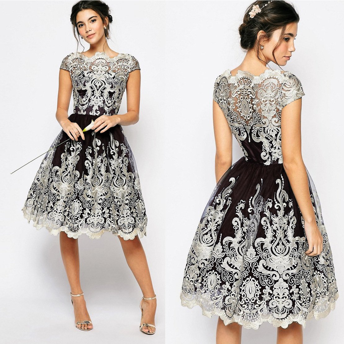 Elegant Lace A-Line Dress with Sheer Back - Image 7