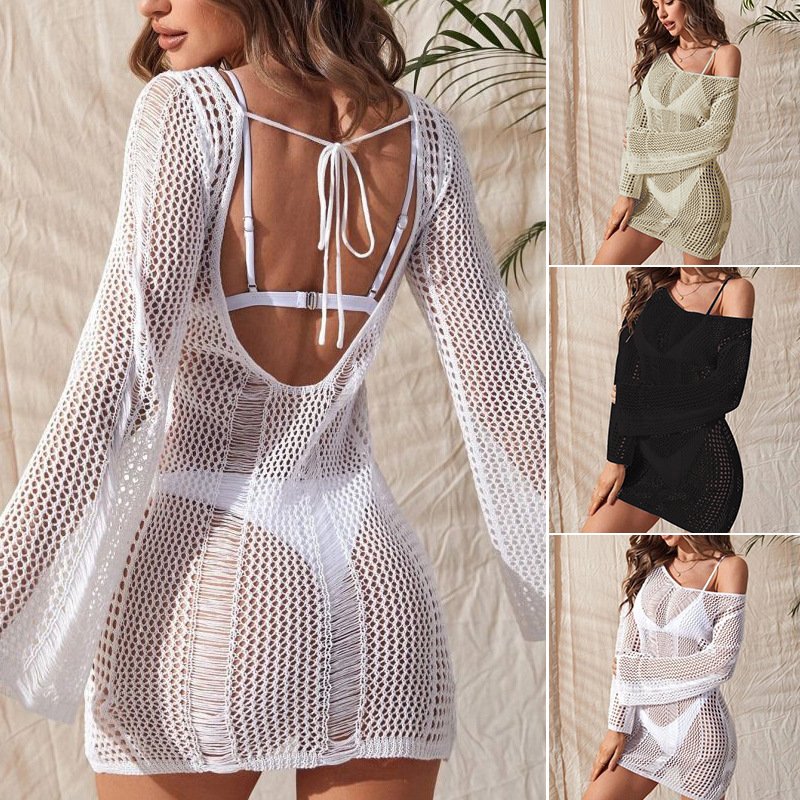 Women's Knitted Hollow Long Sleeve Blouse