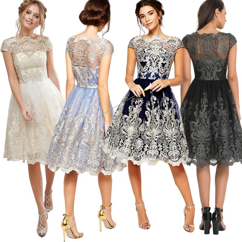 Elegant Lace A-Line Dress with Sheer Back - Image 6