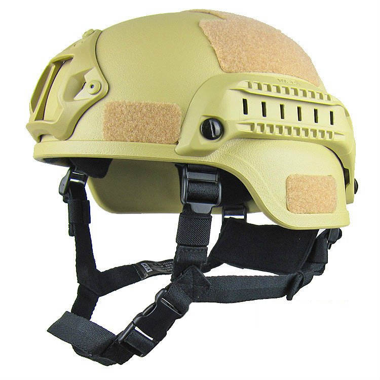 Tan Helmet with Side Accessory Attachments