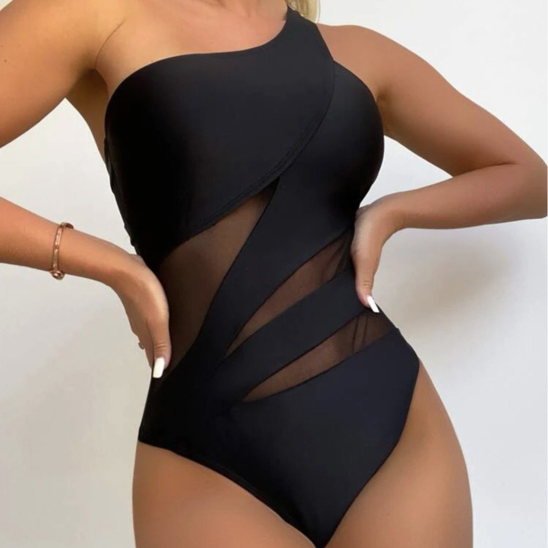 Women's One-Shoulder Solid Swimsuit Bikini