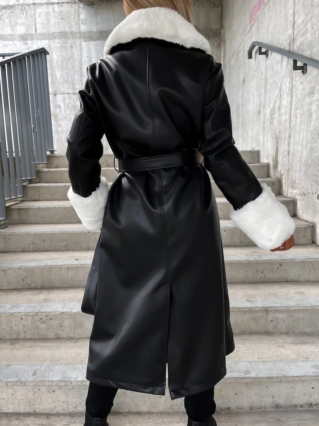 PU Fashion Collar Pocket Ladies Winter Coat - Image 10