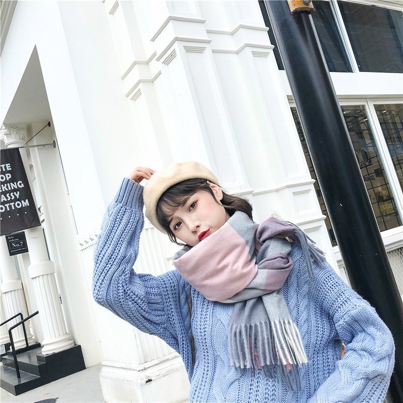 Soft Bristle Fabric Cozy Tassel Plaid Scarf - Image 9