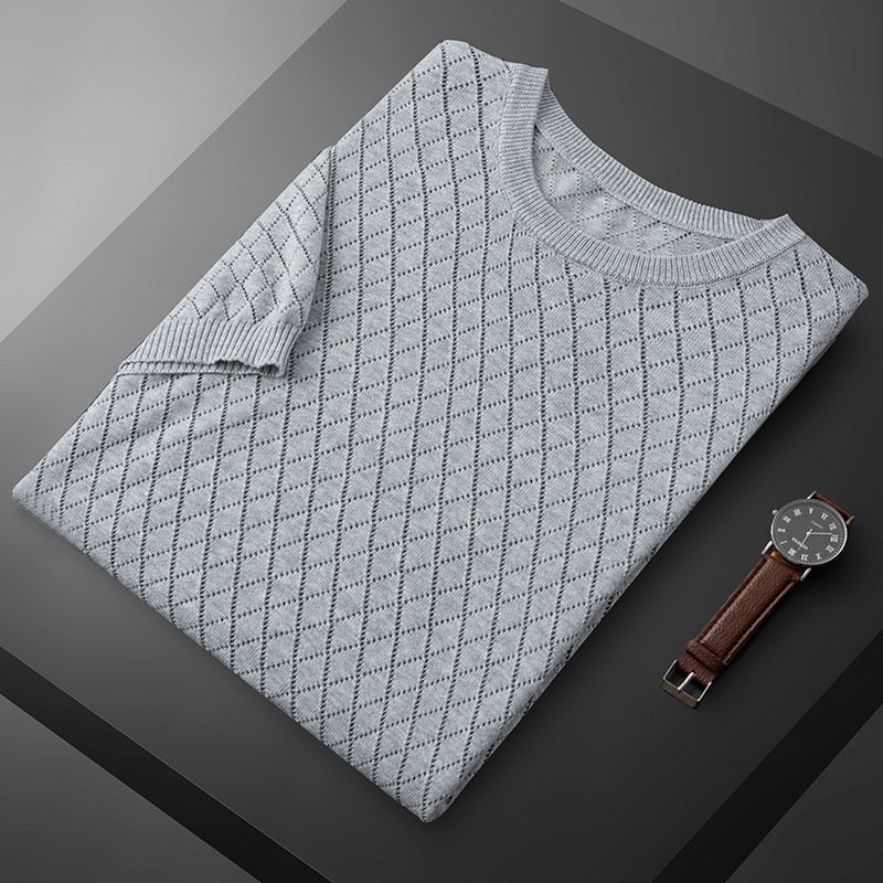 Men's Hollow Knit Half Neck Cotton T-Shirt - Image 8