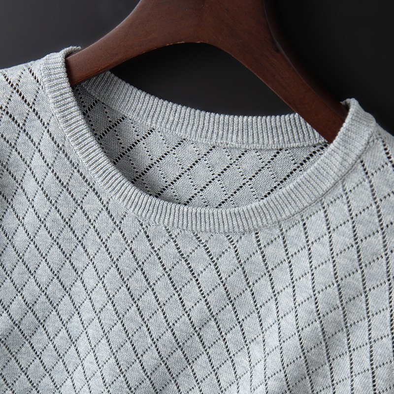Men's Hollow Knit Half Neck Cotton T-Shirt - Image 4