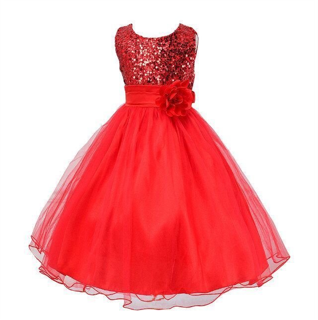 Girl Sequin Flower Wedding Princess Dress - Image 4