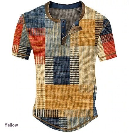 Men's Casual Color Block Plaid Henley Shirt - Image 2