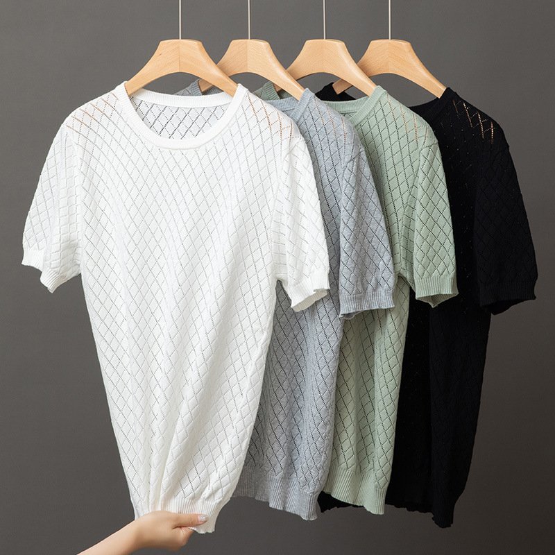 Men's Hollow Knit Half Neck Cotton T-Shirt