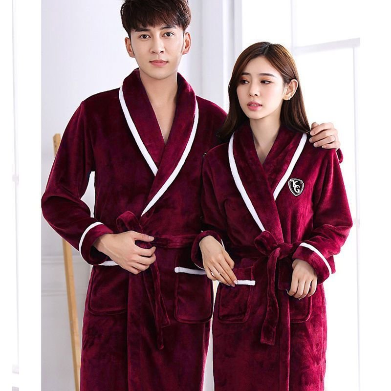 Unisex Flannel Thickened Long Bath Robe - Image 10